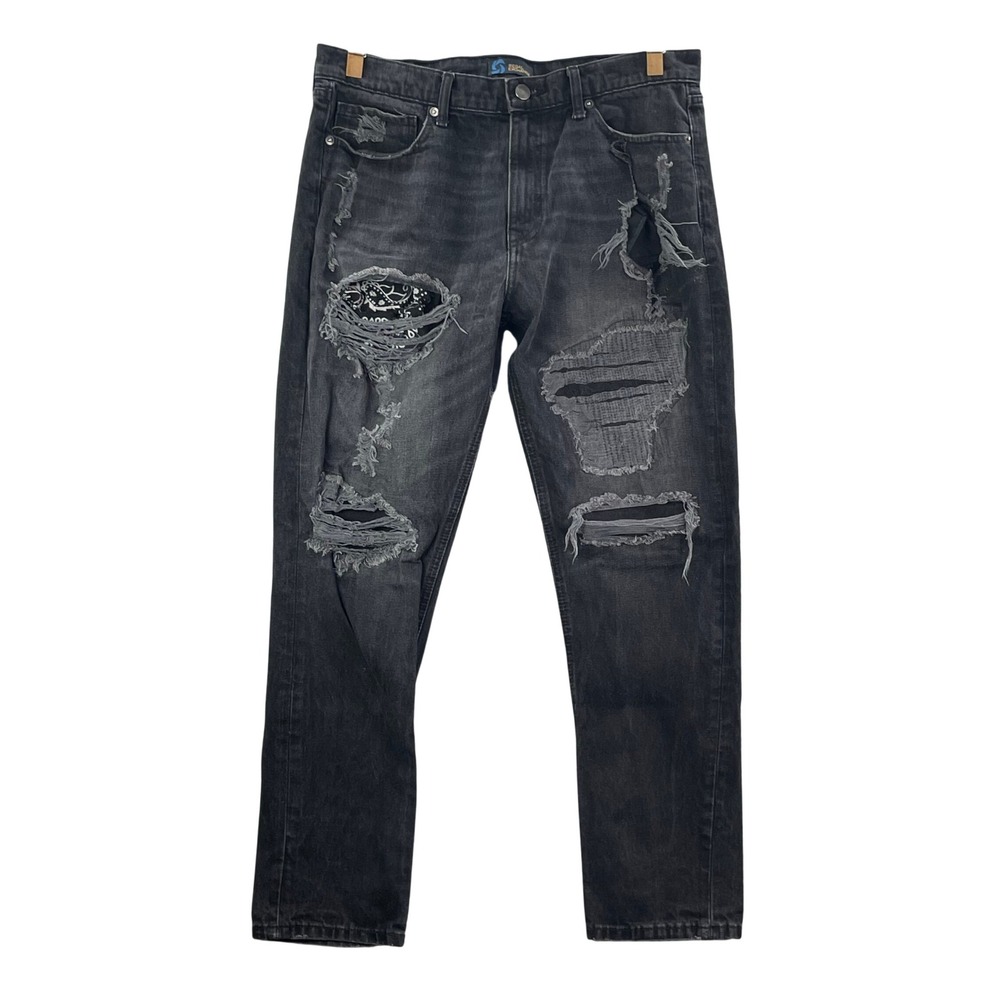 Regal Exchange Distressed Jeans Mens 36x30 Black Bandana Patch Ripped Streetwear